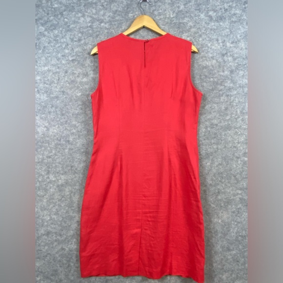 Adrienne Vittadini 100% Linen Shift Dress Size 12 Red Bow Detail Sleeveless‎ - Picture 7 of 13